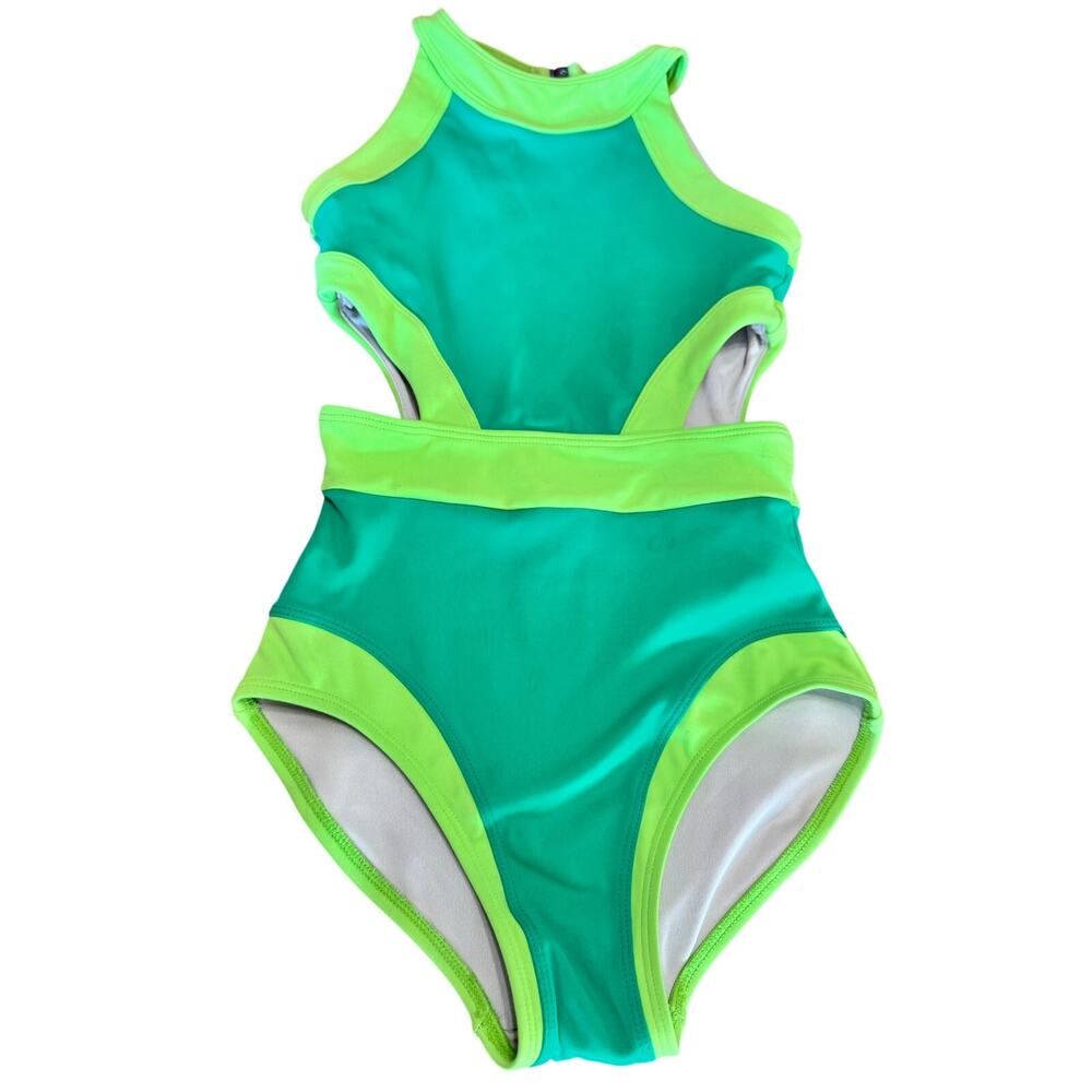 Jo+Jax Power Up Leo Leotard YL Youth Large Green Neon Cutout Dance Jo and Jax